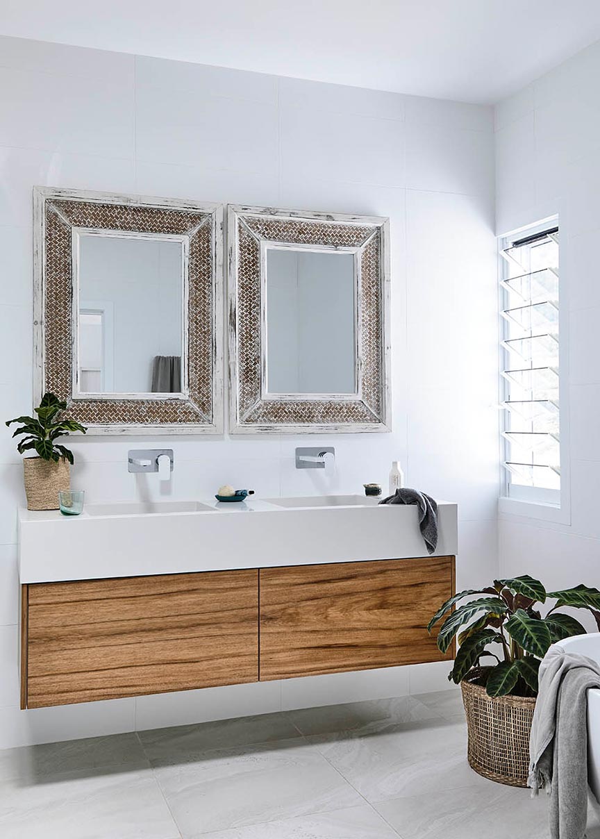 Floating vanity in a coastal style bathroom